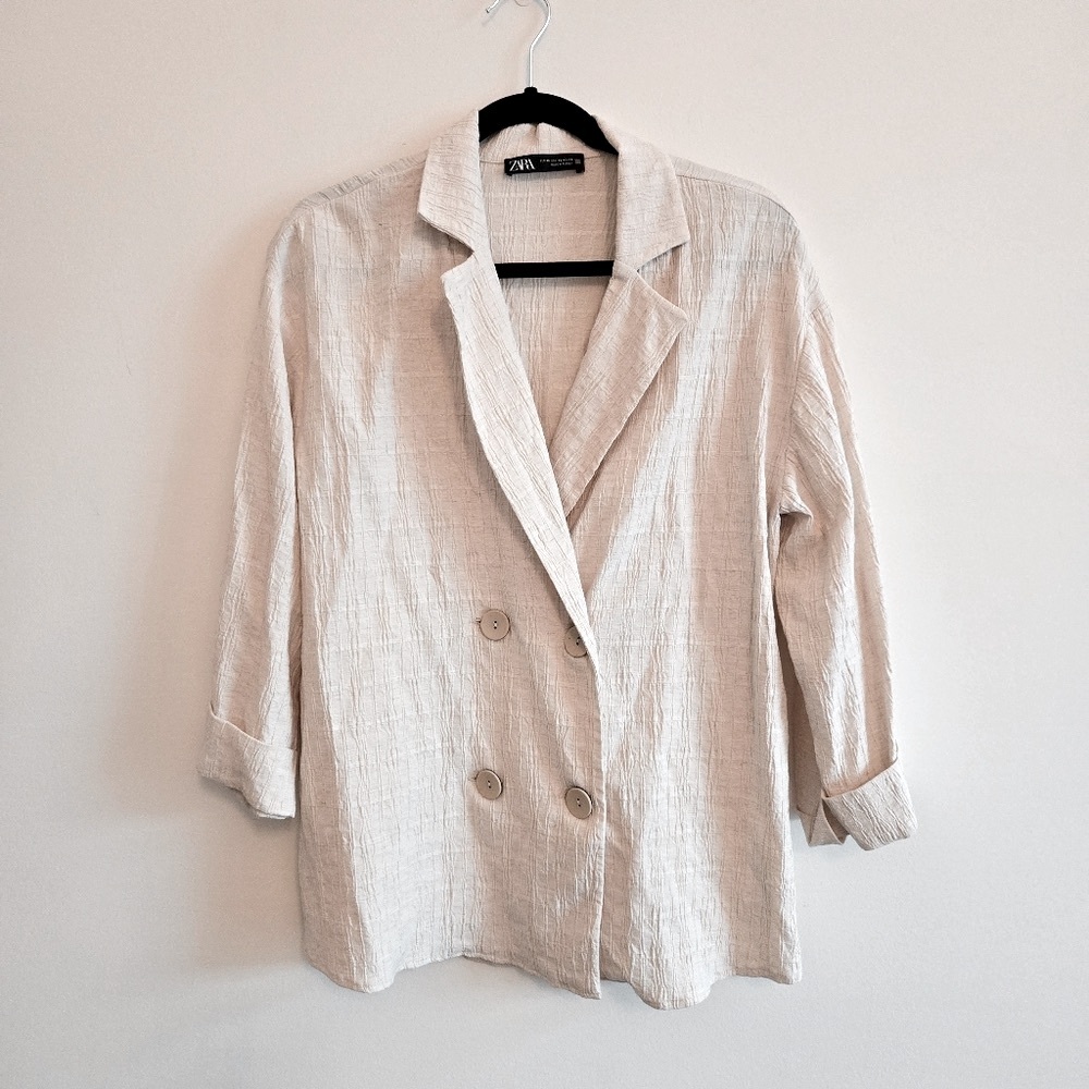 ZARA I XS Oversized Double Breasted Lightweight Blazer I oatmeal